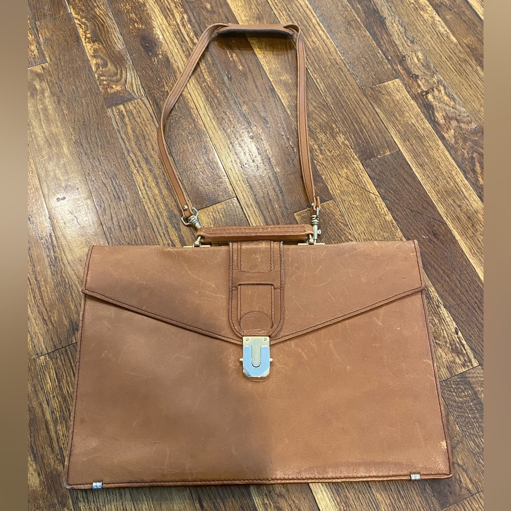 Vintage Renwick Steerhide Leather Brown Brief Case Bag With Strap Made Canada